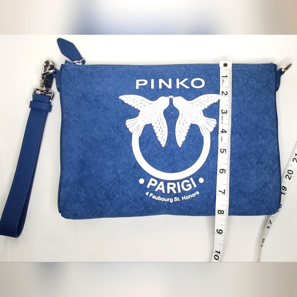 PINKO - "Parigi" Medium Size Denim Blue Canvas And Leather Wristlet/Clutch - Picture 7 of 12